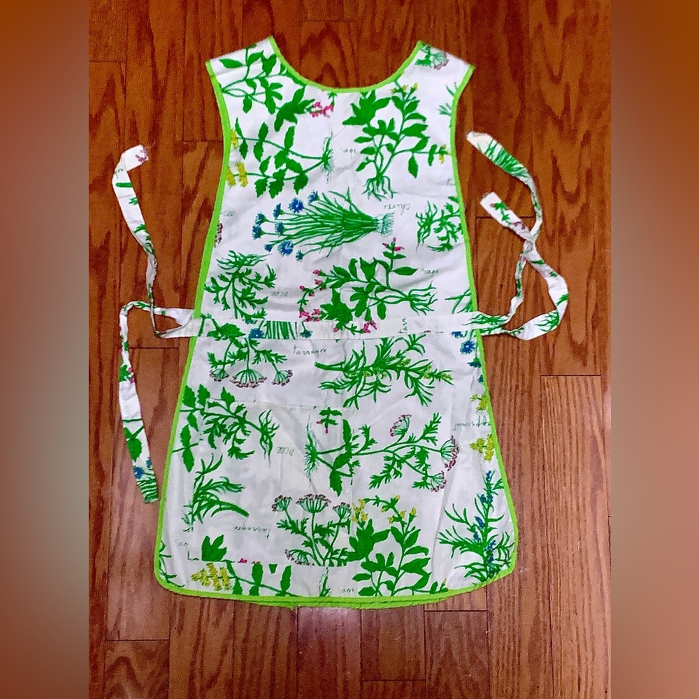 1970s Vintage Vera Neumann Cotton Garden Herb Illustrated Two Sided Smock Apron